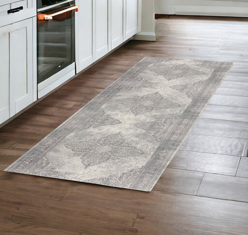 2' X 4' Gray Distressed Medallion Area Rug
